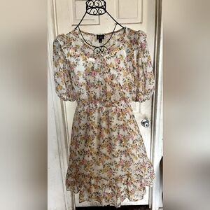 Lilt Pink and Orange Puff Sleeve Mini Sundress